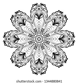 Decorative Ornament With Mandala. Home Decor Background. Vector Illustration. For Coloring Book, Greeting Card, Invitation, Tattoo. Anti-Stress Therapy Pattern. White, black.