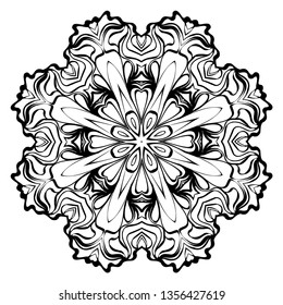 Decorative Ornament With Mandala. Home Decor Background. Vector Illustration. For Coloring Book, Greeting Card, Invitation, Tattoo. Anti-Stress Therapy Pattern. White, black.