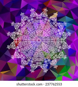Decorative ornament on polygonal background, vector illustration. 