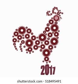 Decorative ornament red cock of the elements on a white background. Symbol 2017 year logo