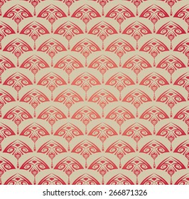 Decorative ornament with a red elegant triangular rounded elements in East style on a beige background
