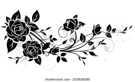 Decorative ornament with rose and leaves silhouette. Vector floral pattern
