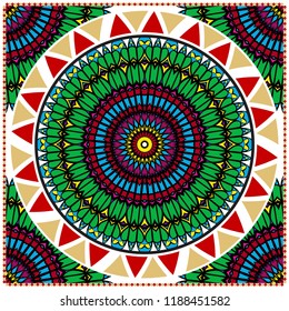 Decorative ornament with round mandala decoration. symmetric pattern . For print Bandanna, shawl, tablecloth, fabric fashion, scarf, design.