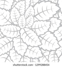 Decorative ornament seamless pattern wth grey leaves. Coloring doodle style background.