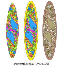 Decorative ornament in the shape of an elongated oval in bright and neutral colors.