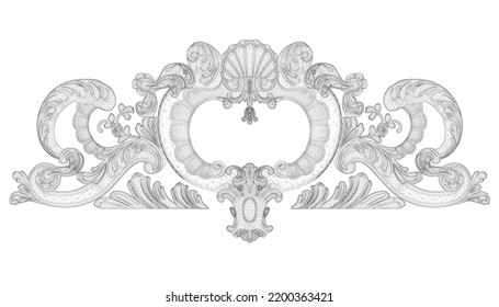Decorative ornament wireframe made of black lines isolated on white background. Vector illustration.