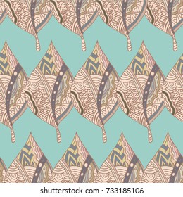 Decorative ornamental abstract pattern with leaves. Pattern for design fabric, backgrounds, ceramic tile/Multicolored leaves