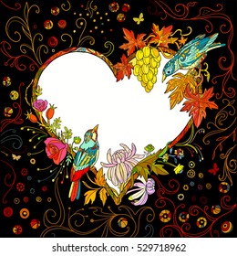 Decorative ornamental bird and flowers for printing on t-shirts or greeting card.
