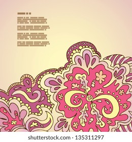 Decorative ornamental border with floral elements.Original frame template, background design. Hand drawn frame with colorful doodling elements