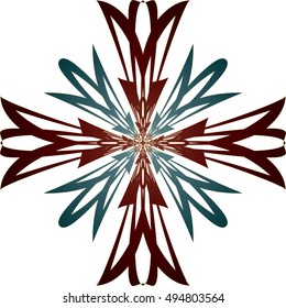 Decorative ornamental christian cross. Abstract drawing, vector illustration, graphic element.