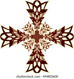 Decorative ornamental christian cross. Abstract drawing, vector illustration, graphic element.