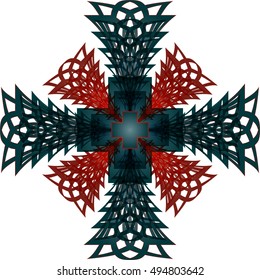 Decorative ornamental christian cross. Abstract drawing, vector illustration, graphic element.