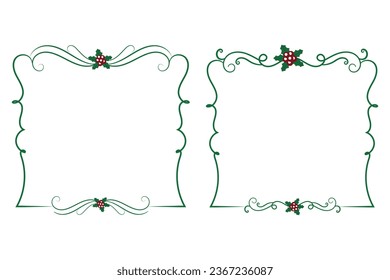 Decorative ornamental Christmas border frame, Merry Christmas holly leaves Square frames, ornament frame border corner Decoration, Wedding greeting cards invitation card holiday page borders vector