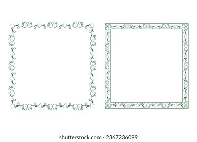 Decorative ornamental Christmas border frame, Merry Christmas holly leaves Square frames, ornament frame border corner Decoration, Wedding greeting cards invitation card holiday page borders vector