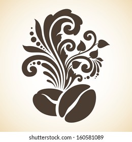 Decorative ornamental coffee beans and floral design elements