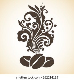 Decorative ornamental coffee beans and floral design elements