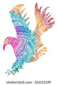 Decorative ornamental colorful eagle background. Vector hand draw illustration in style zentangle
