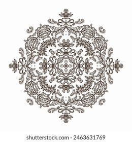 Decorative ornamental composition, vignette,  rosette - mandala on white background