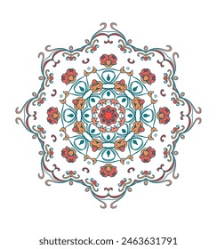 Composición ornamental decorativa, viñeta, roseta - mandala sobre fondo blanco
