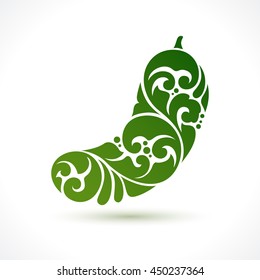 Decorative ornamental Cucumber isolated on white. Vector abstract illustration logo design element for packaging design, banner, poster, business sign, identity, branding