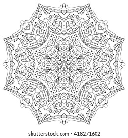 Decorative ornamental element. Black mandala on white background. Vector illustration