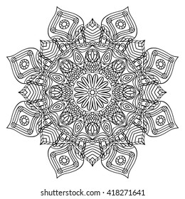 Decorative ornamental element. Black mandala on white background. Vector illustration