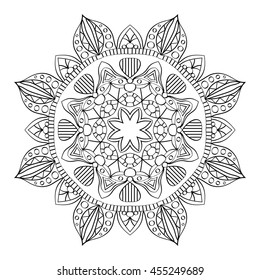 Decorative ornamental element. Black mandala on white background. Vector illustration