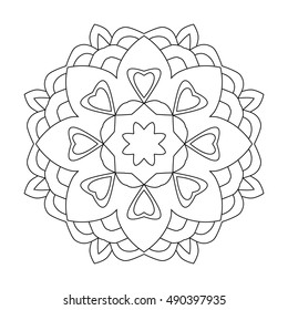 Decorative ornamental element. Black mandala on white background. Vector illustration