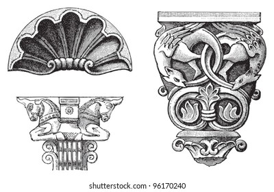 Decorative ornamental elements / vintage illustration from Meyers Konversations-Lexikon 1897