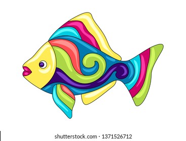 Decorative ornamental fish. Mexican ceramic cute naive art. Ethnic decorative objects. Traditional folk floral ornament.