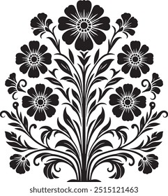 Decorative ornamental floral motif Vector illustration. Botanical floral, Silhouette Flower motif.