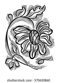 Decorative ornamental flower coloring black on white background