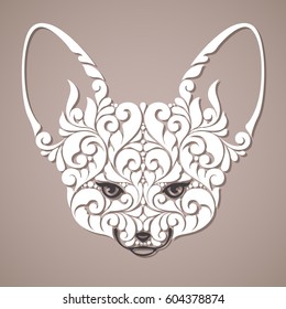 Decorative ornamental fox. Vector abstract Fennec fox head illustration, tattoo, design element