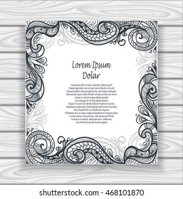 Decorative ornamental frame or border in  Zen doodle or  Zen tangle  pattern black on white for adult coloring page or relax coloring book or wallpaper or for decorate  package 