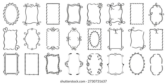 Esquemas decorativos del marco ornamental en negro. Elegantes bordes dibujados a mano con acentos florales y geométricos