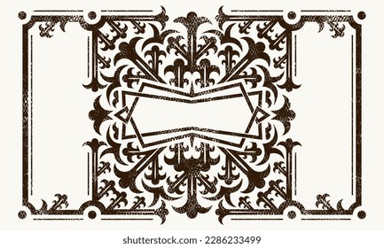 Marco ornamental decorativo con textura áspera de estilo medieval. Ilustración vectorial. Aislado sobre fondo blanco