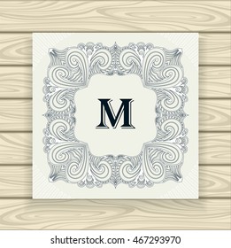 Decorative ornamental frame in vintage style black on white or Template  of monogram advertising cosmetic perfumer  clothes or for decorate other things