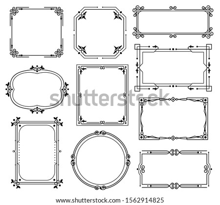 Decorative ornamental frames and borders. Floral calligraphy decoration with vintage royal elements and divided swirls vector rococo calligraphic abstract ornamentation set