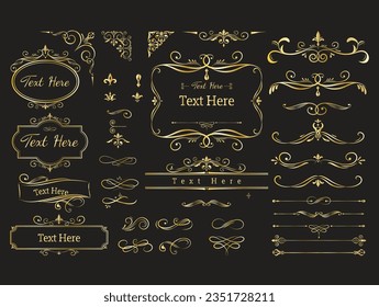 decorative ornamental frames. set of various ornamental frames. golden frames collection.