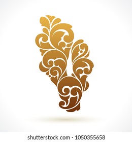 Decorative ornamental ginger isolated on white. Vector symbol logo design element for packaging design, banner, poster, business sign, identity, branding