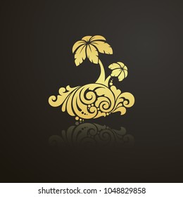 Decorative ornamental gold palm trees with waves. Vector abstract illustration logo design element for banner, poster, business sign, identity, branding