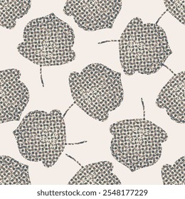 Decorative ornamental halftone leaf seamless vector pattern. Background with scattered hand drawn leaves with half-tone dots. Backdrop with textured foliage. Modern botanical repeat.