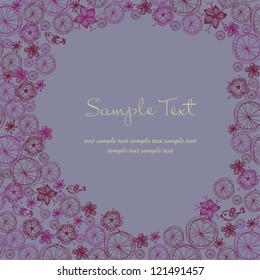 Decorative ornamental lace text background with fantasy flowers, butterflies, spiral elements. Template for design and decoration