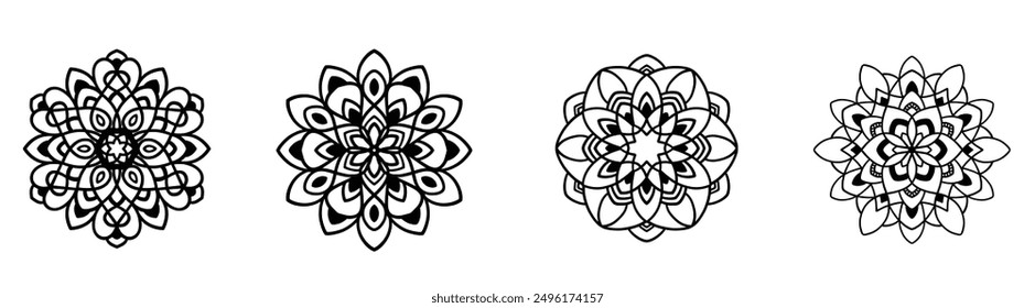 Decorative Ornamental luxury mandala pattern collection vector illustration. Arabesque Ornate geometric element, Good for tattoo, pattern, henna, Coloring book page