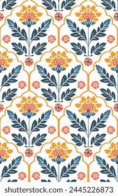 Decorative ornamental oriental style seamless floral pattern for wallpaper. Colorful Indian Mughal illustration for textile print. Vintage wallpaper. Mughal pattern. Colorful vintage motif background