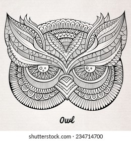 Decorative ornamental Owl head. Vector illustration