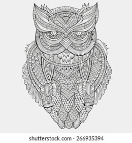 Decorative ornamental Owl. Vector illustration