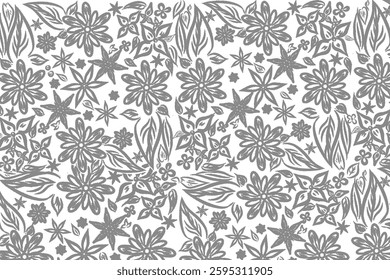 decorative ornamental pattern of leaves and flowers without background