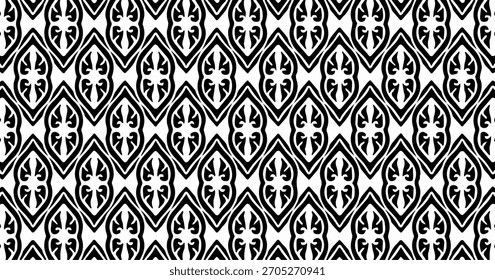 Padrão decorativo ornamental com motivos verticais ovais em preto e branco criando uma estrutura repetitiva.