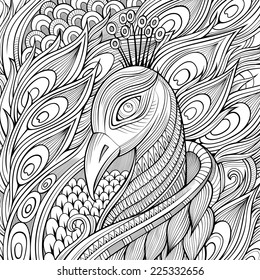 Decorative ornamental peacock background. Vector illustration